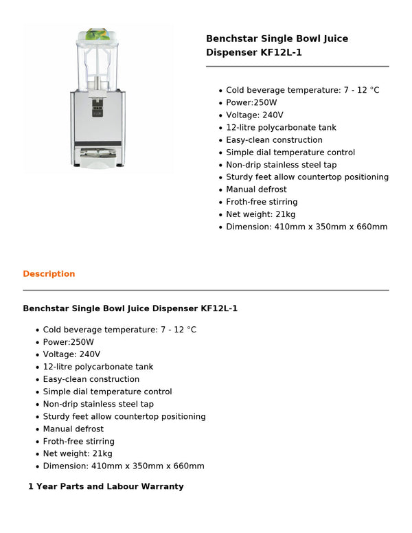 Benchstar KF12L-1 - Juice Dispenser