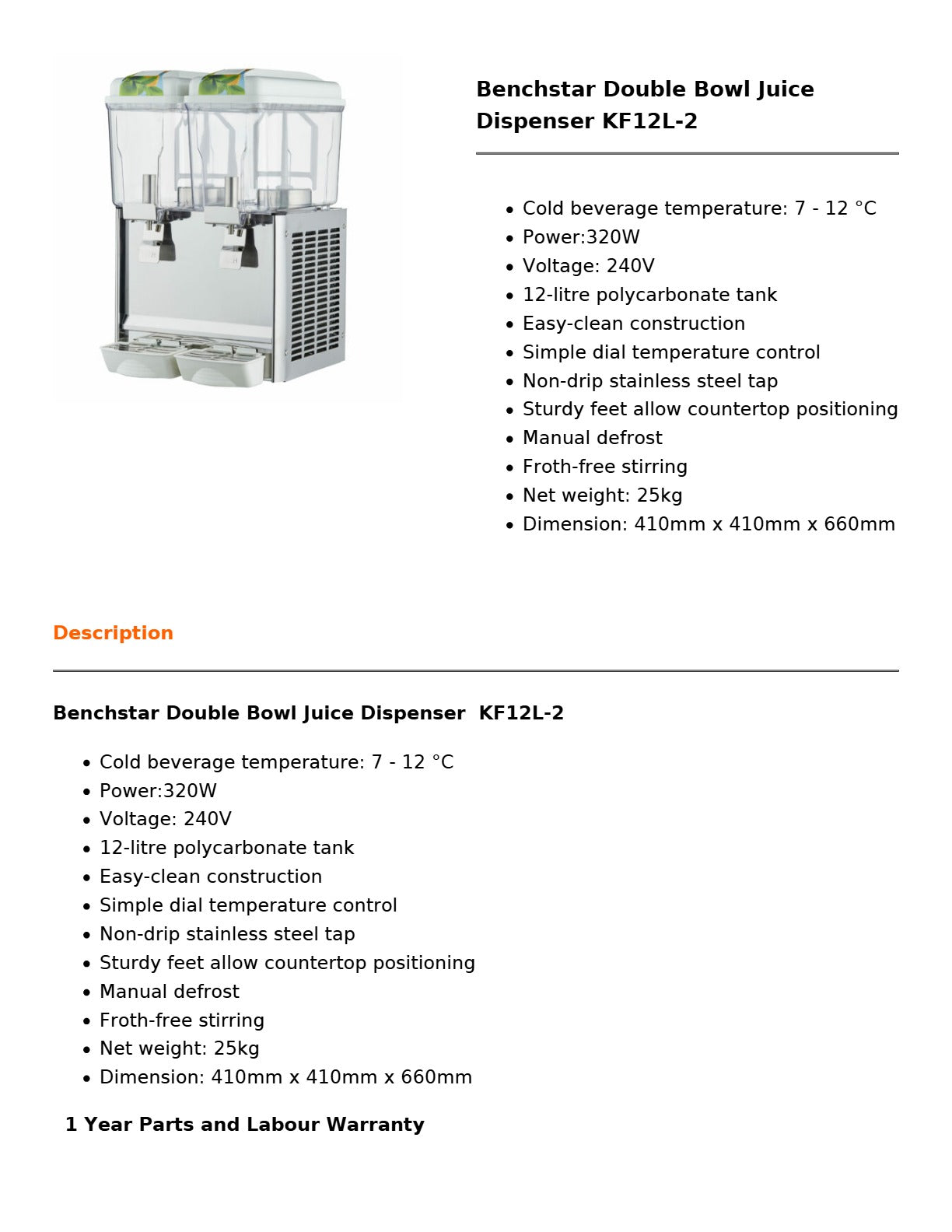 Benchstar KF12L-2 - Juice Dispenser