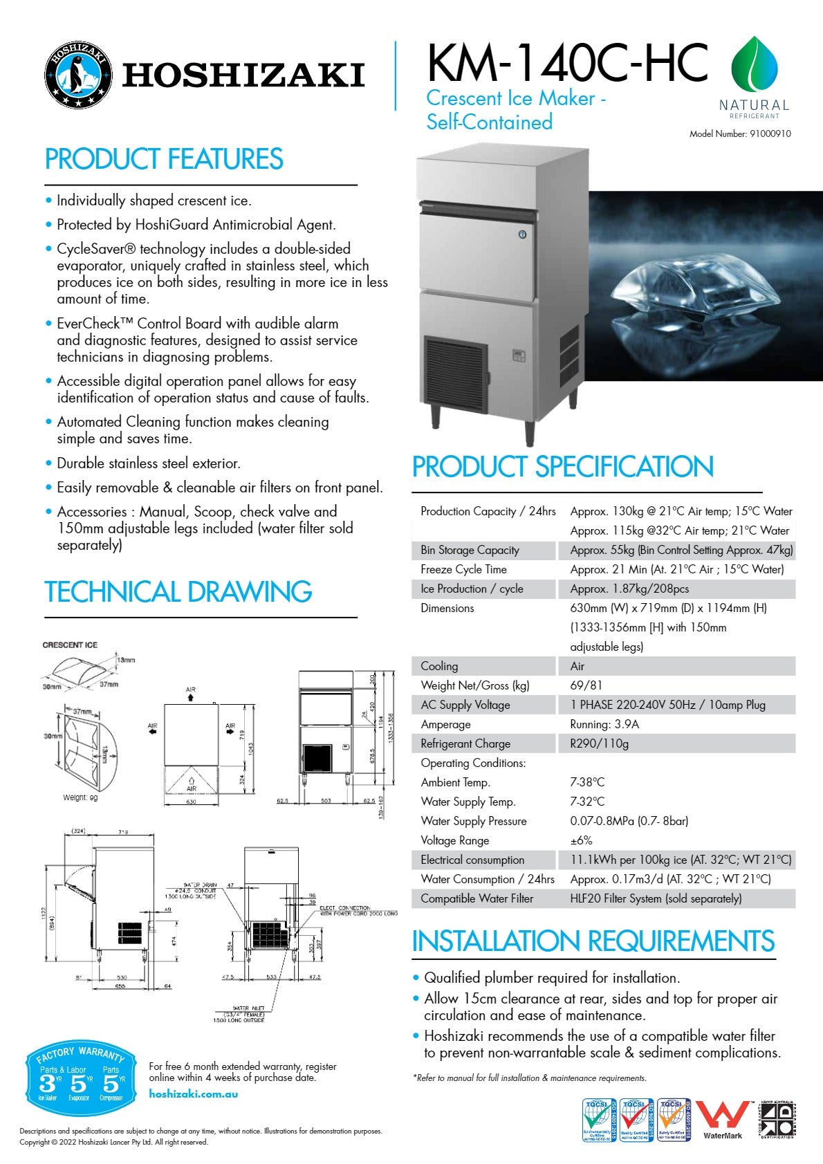 Hoshizaki KM-140C-HC – Crescent Ice Machine