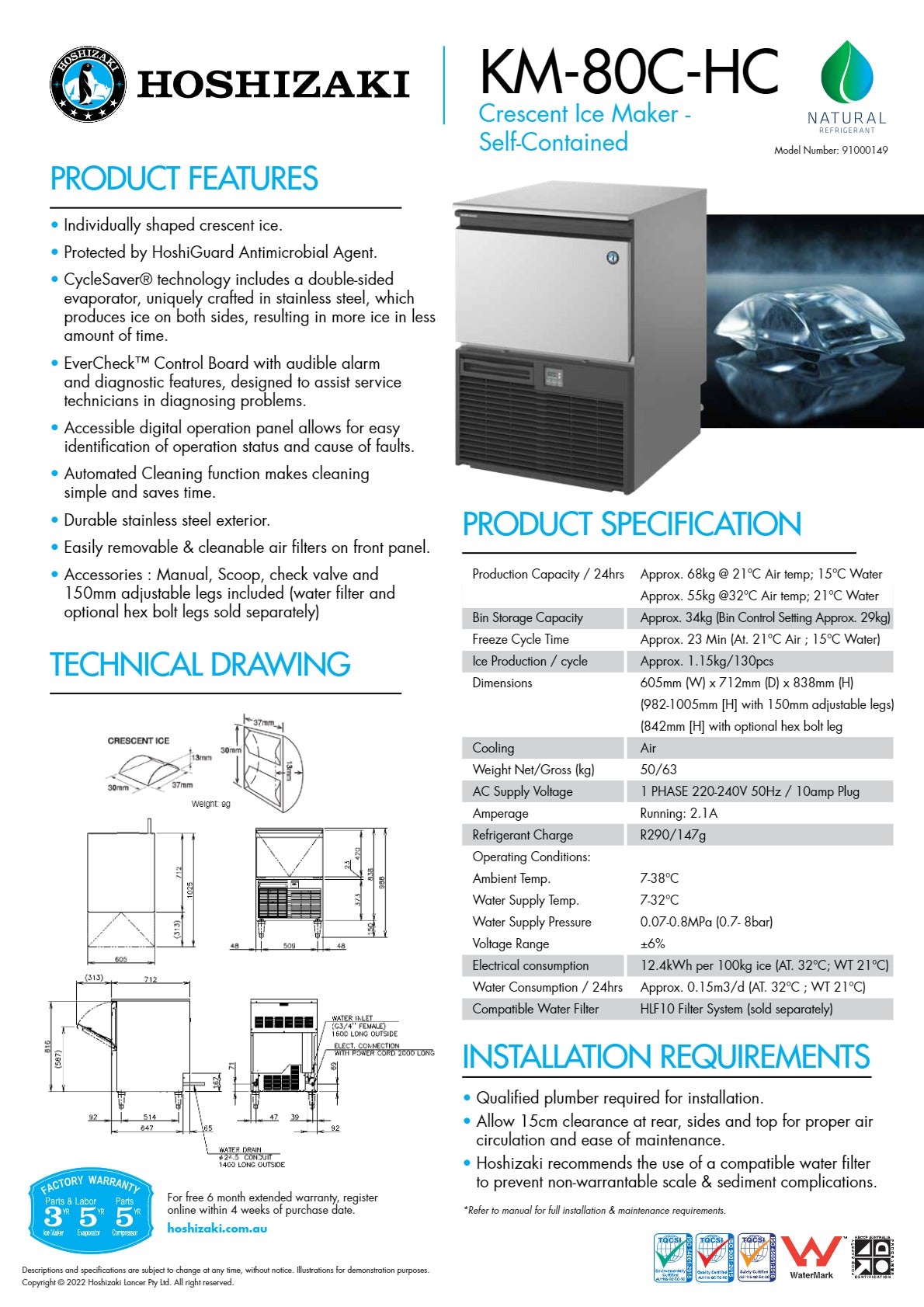 Hoshizaki KM-80C-HC - Crescent Ice Machine