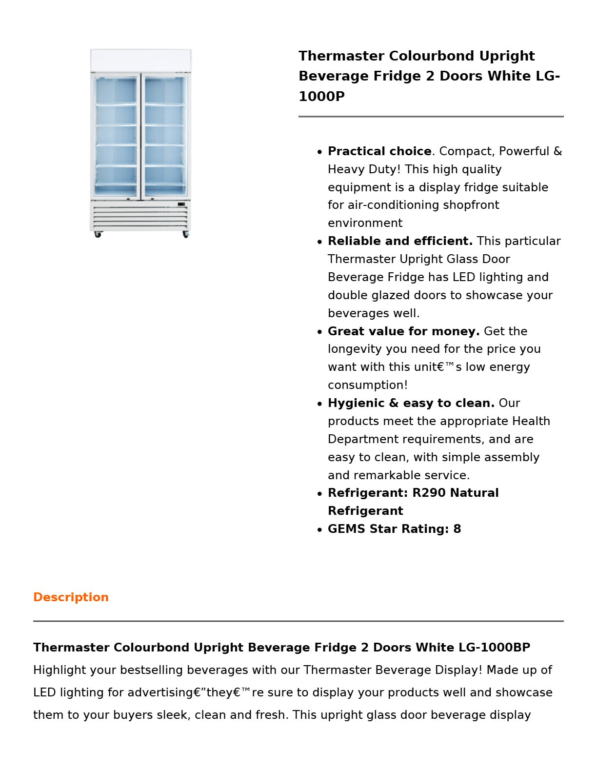 Thermaster LG-1000P - Upright Beverage Fridge