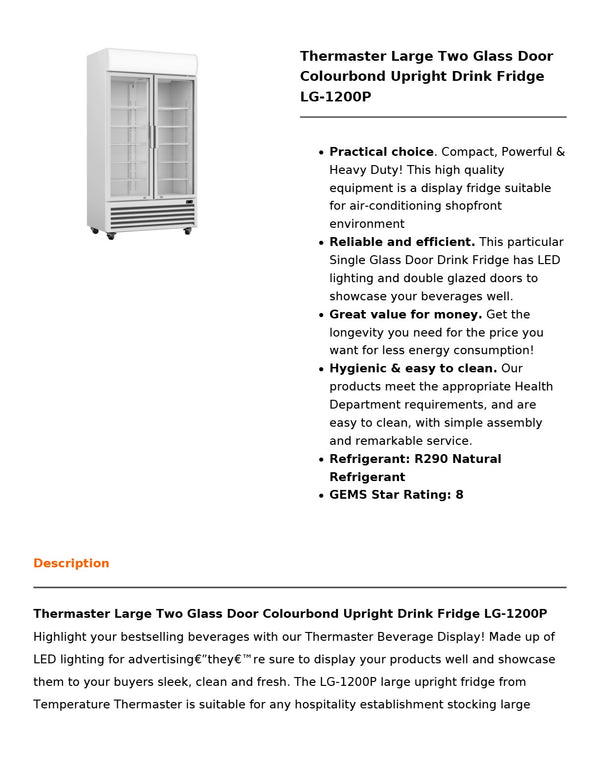 Thermaster LG-1200P - Upright Beverage Fridge