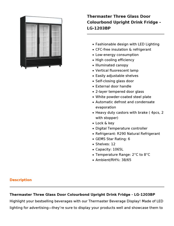 Thermaster LG-1203BP - Upright Beverage Fridge
