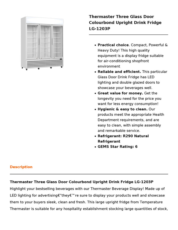 Thermaster LG-1203P - Upright Beverage Fridge