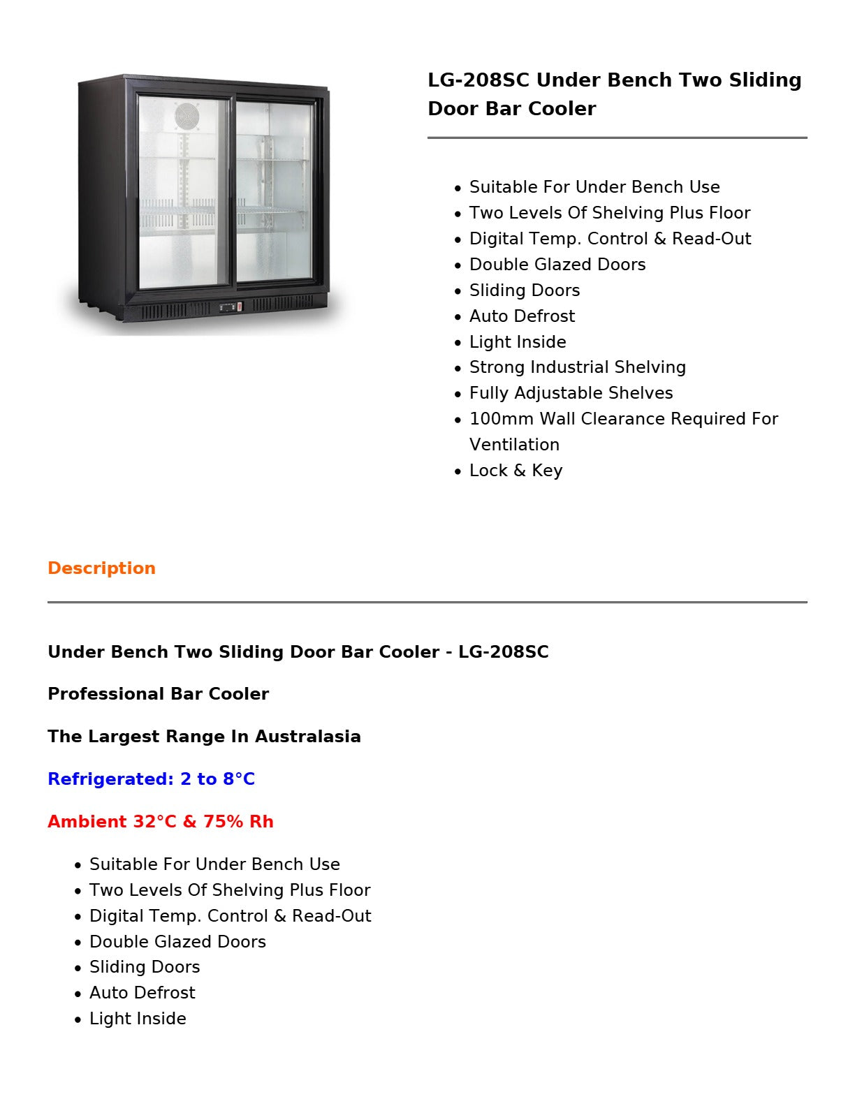 Thermaster LG-208SC - Under Bench Fridge