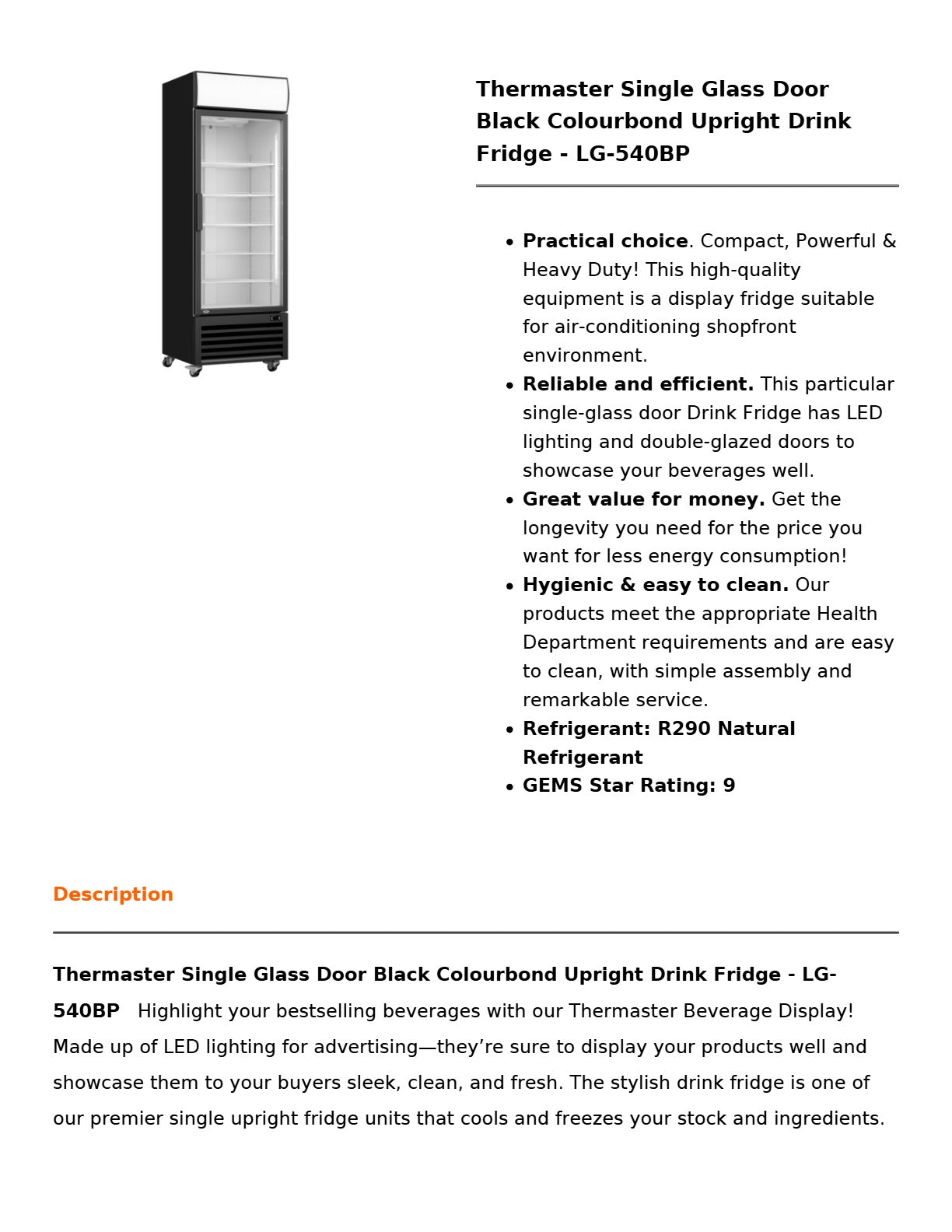 Thermaster LG-540BP - Upright Beverage Fridge