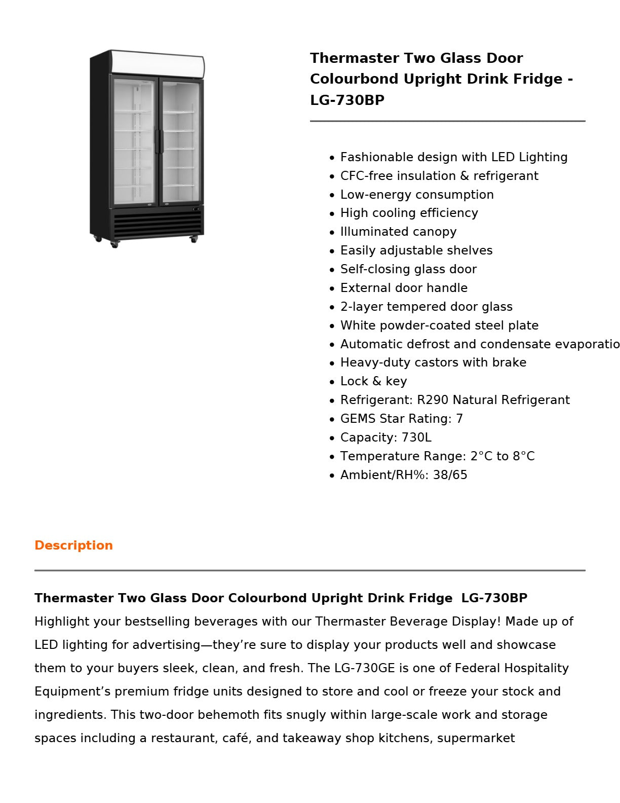 Thermaster LG-730BP - Upright Beverage Fridge
