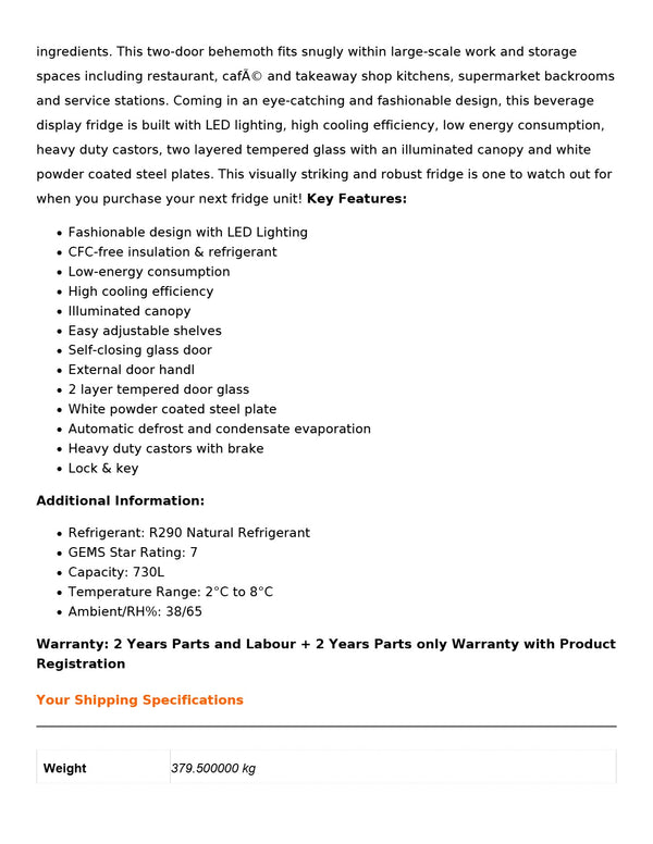 Thermaster LG-730P - Upright Beverage Fridge