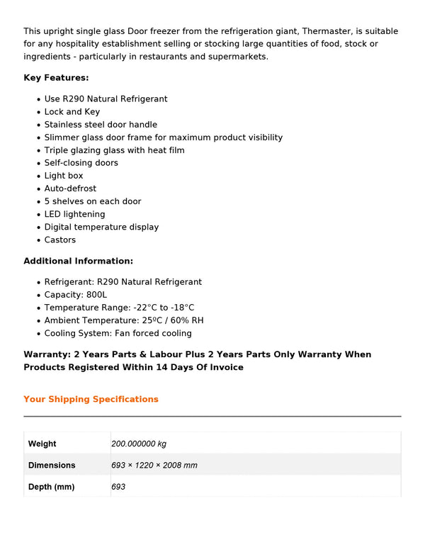 Thermaster LG-800PF - Upright Freezer