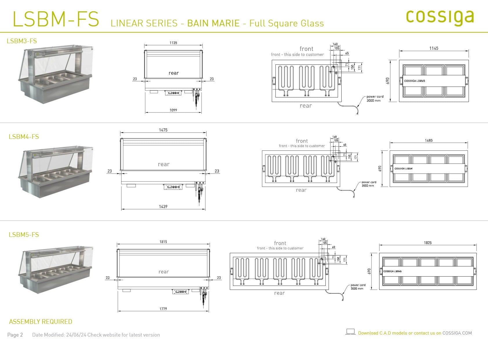 Cossiga Linear Series LSBM5-FS - Bain Marie with Full Square Glass