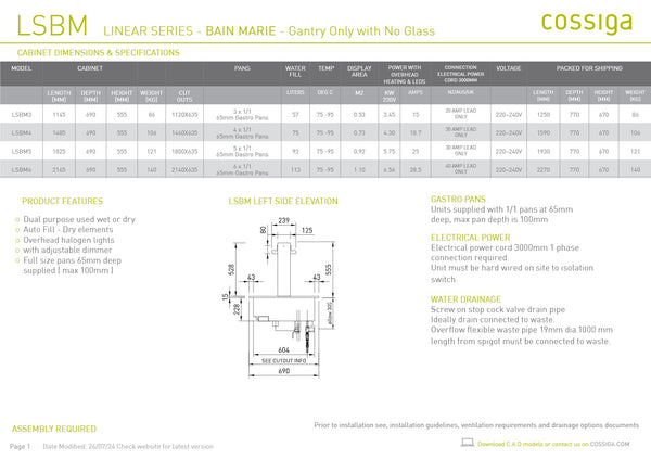 Cossiga Linear Series LSBM3 - Bain Marie