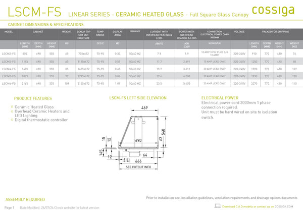 Cossiga Linear Series LSCM4-FS - Ceramic Hotplate with Full Square Glass Canopy