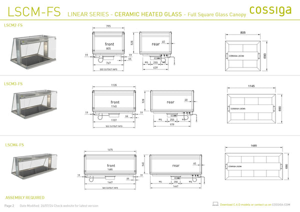 Cossiga Linear Series LSCM4-FS - Ceramic Hotplate with Full Square Glass Canopy