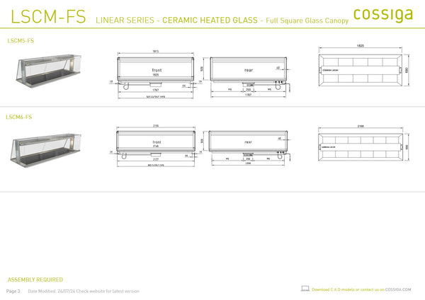Cossiga Linear Series LSCM5-FS - Ceramic Hotplate with Full Square Glass Canopy