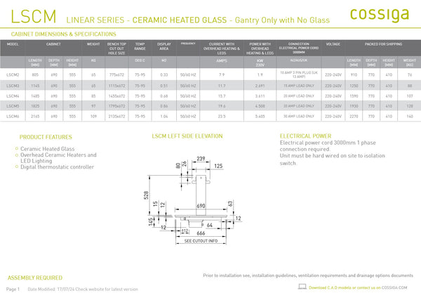 Cossiga Linear Series LSCM5 - Ceramic Hotplate