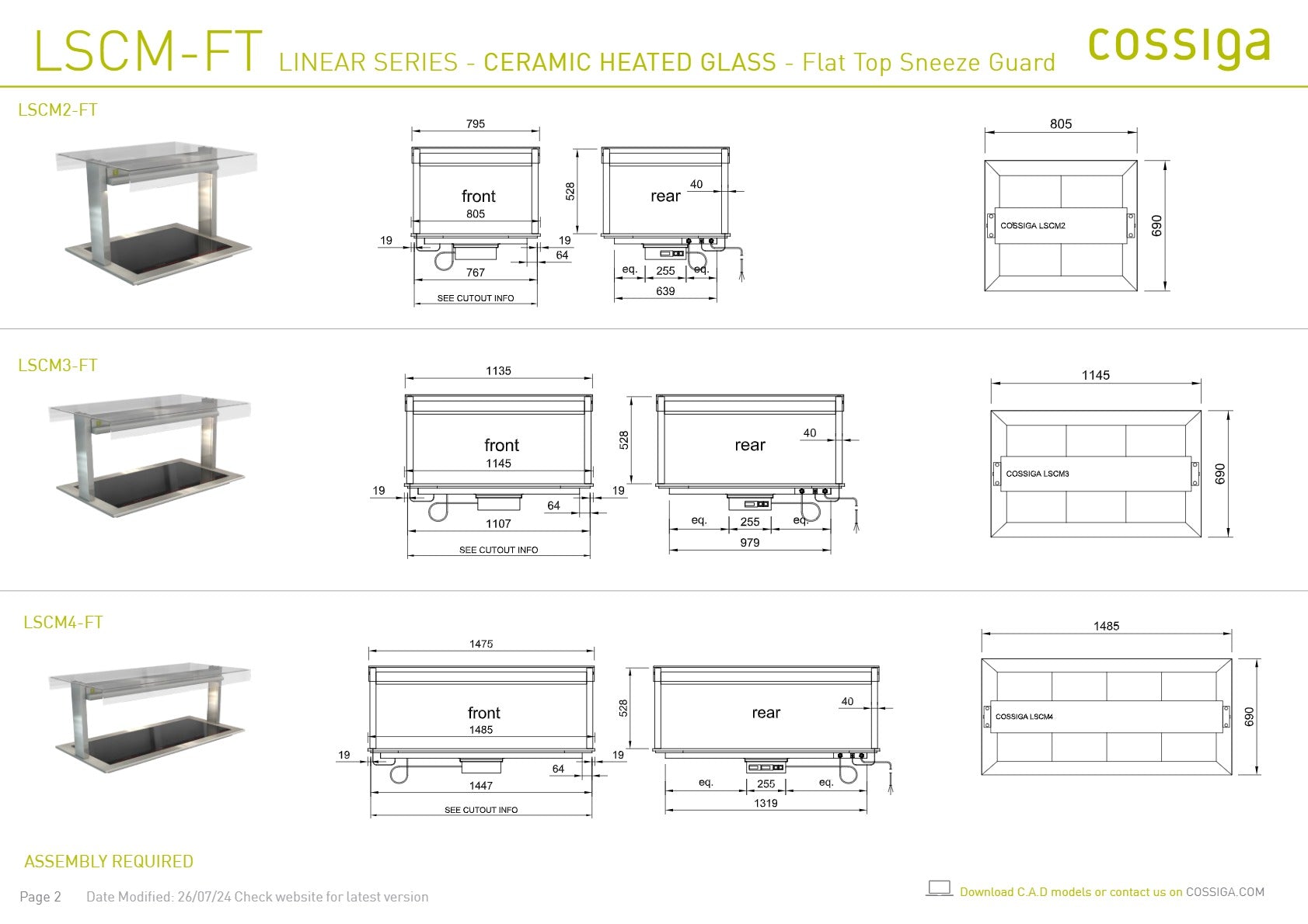 Cossiga Linear Series LSCM2-FT - Ceramic Hotplate with Flat Top Sneeze Guard
