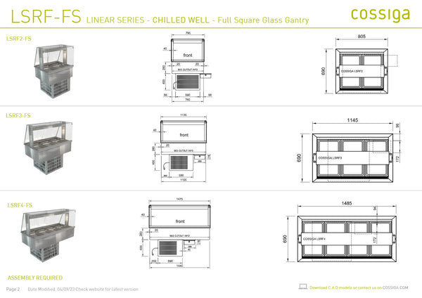 Cossiga Linear Series LSRF3-FS - Drop-In Chilled Well with Full Square Glass Gantry