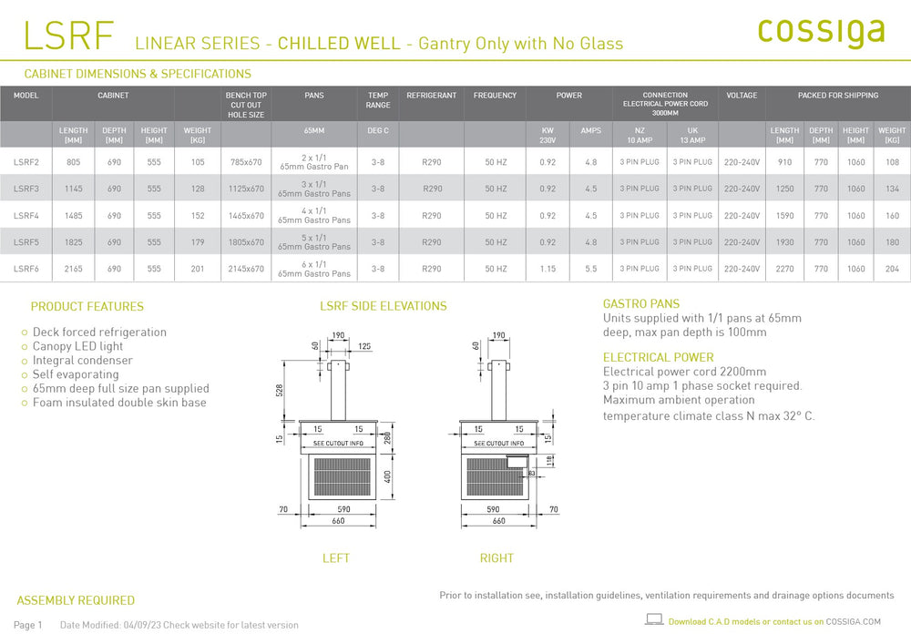 Cossiga Linear Series LSRF3 - Drop-In Chilled Well | SilverChef