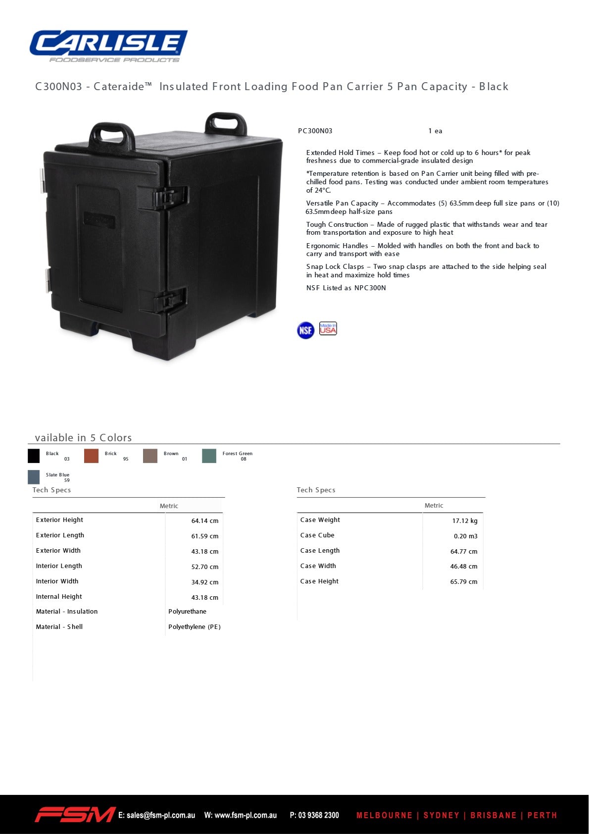 Carlisle Cateraide PC300N03 - Food Pan Carrier