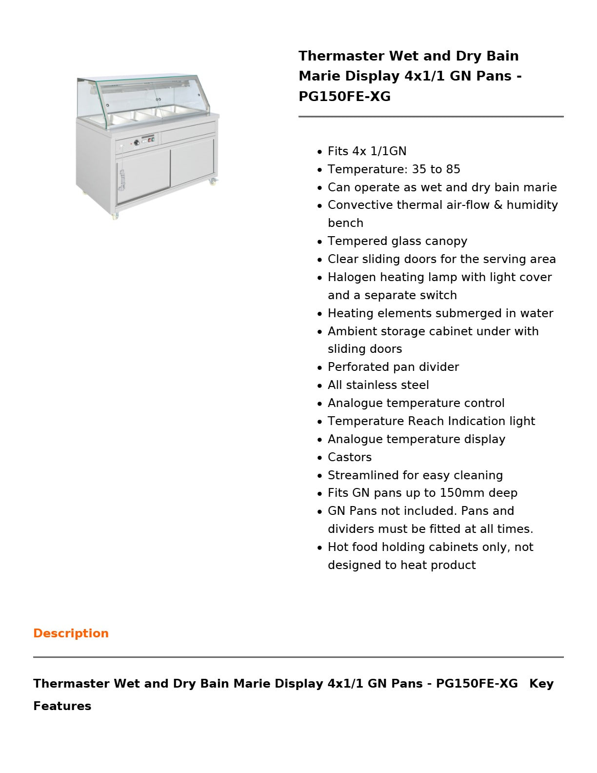 Thermaster PG150FE-XG - Wet & Dry Bain Marie Display