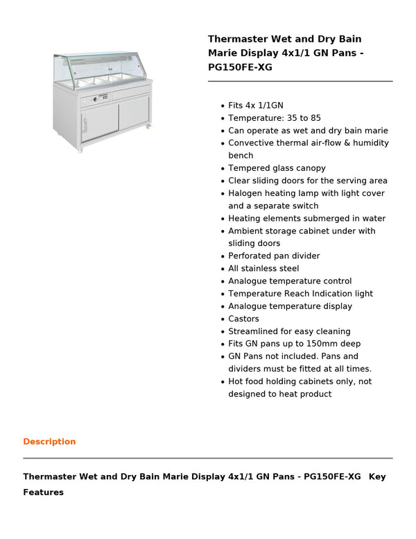 Thermaster PG150FE-XG - Wet & Dry Bain Marie Display