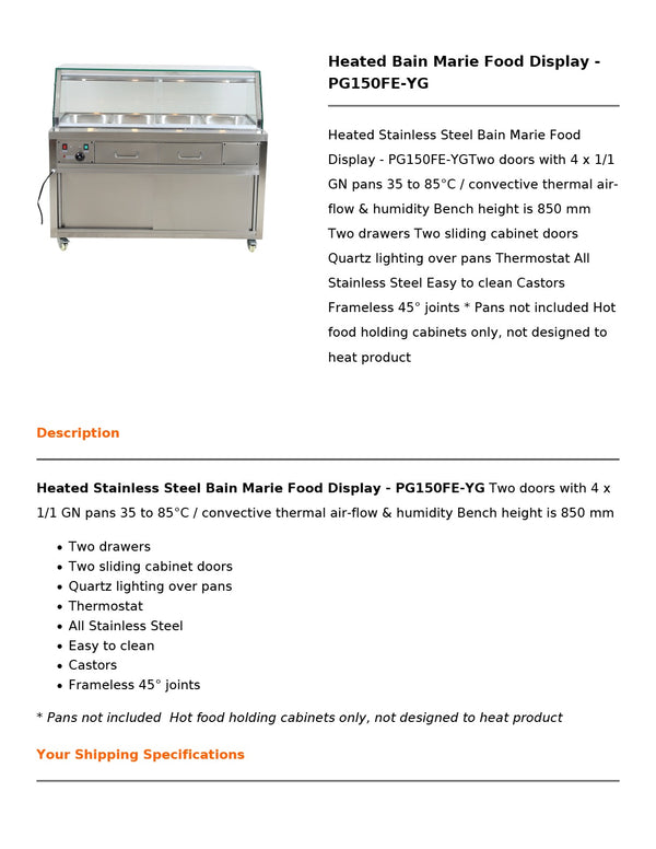 Thermaster PG150FE-YG - Heated Bain Marie Display