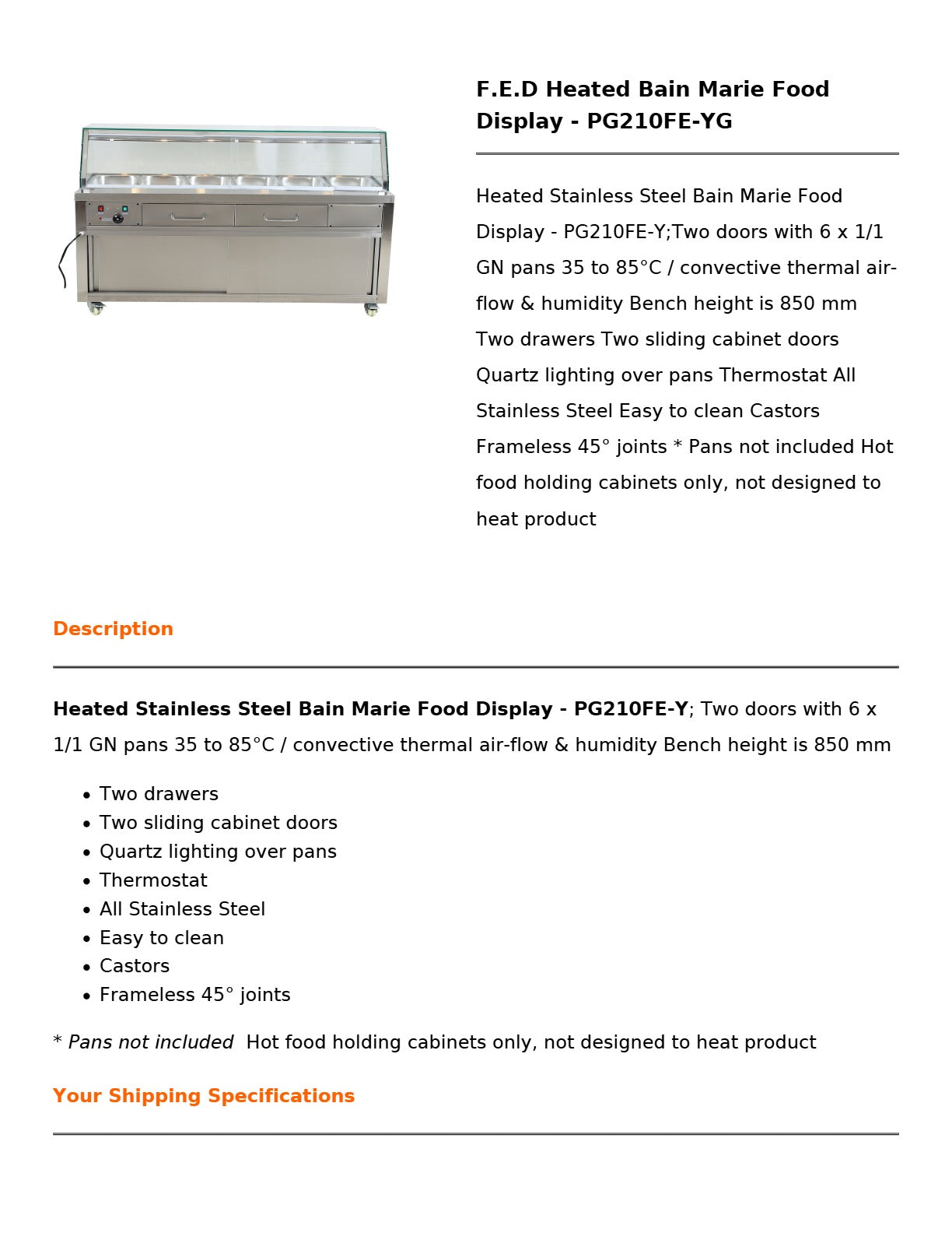 Thermaster PG210FE-YG - Heated Bain Marie Display
