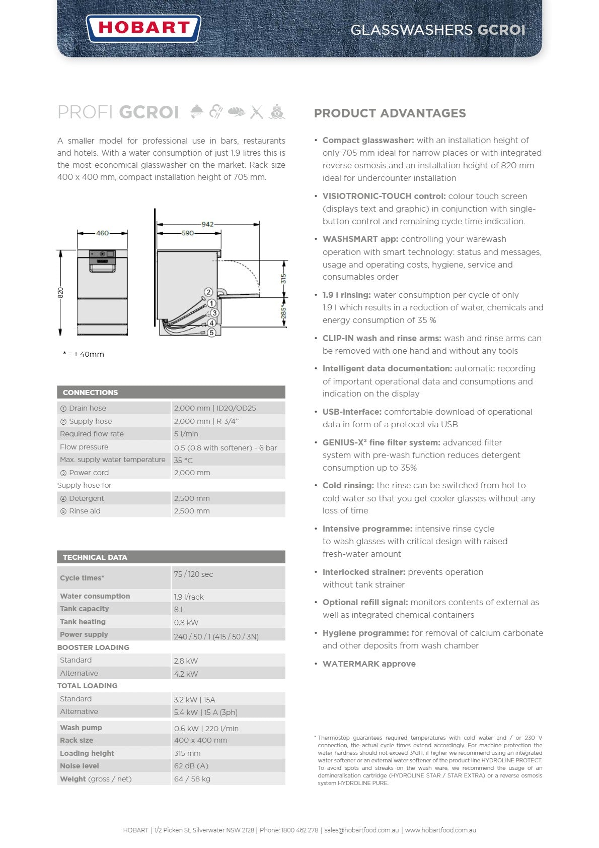 Hobart PROFI GCROI - Undercounter Glasswasher