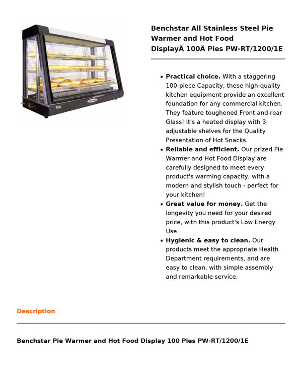 Benchstar PW-RT/1200/1E - Pie Warmer