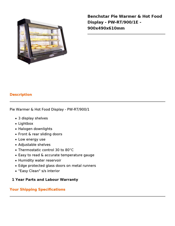Benchstar PW-RT/900/1E - Pie Warmer