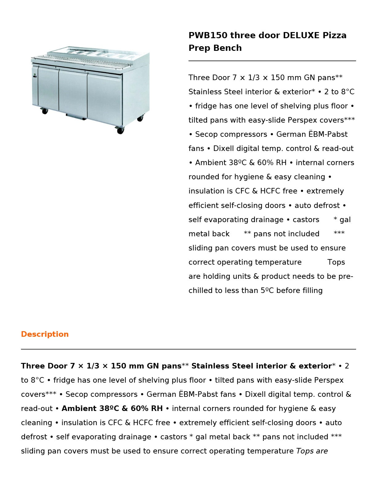 Thermaster PWB150 - Pizza Prep Bench