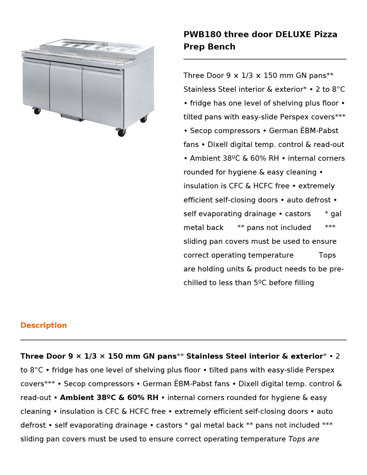 Thermaster PWB180 - Pizza Prep Bench