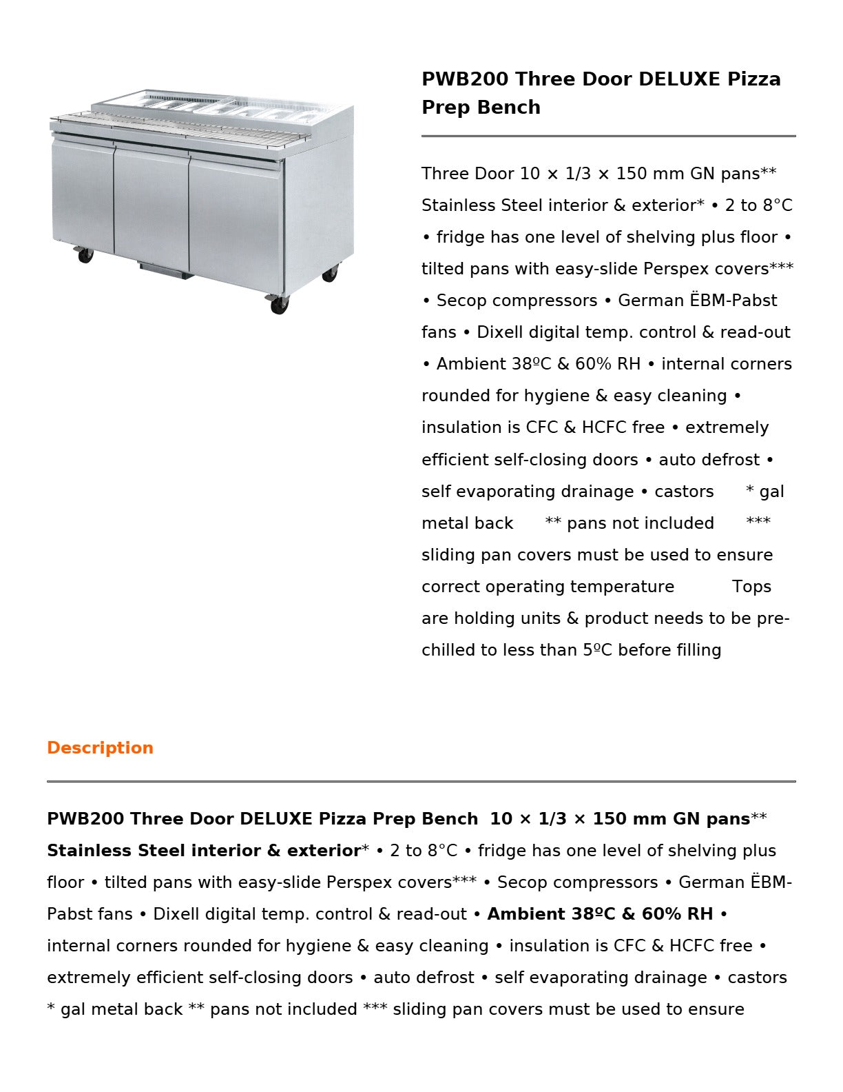 Thermaster PWB200 - Pizza Prep Bench