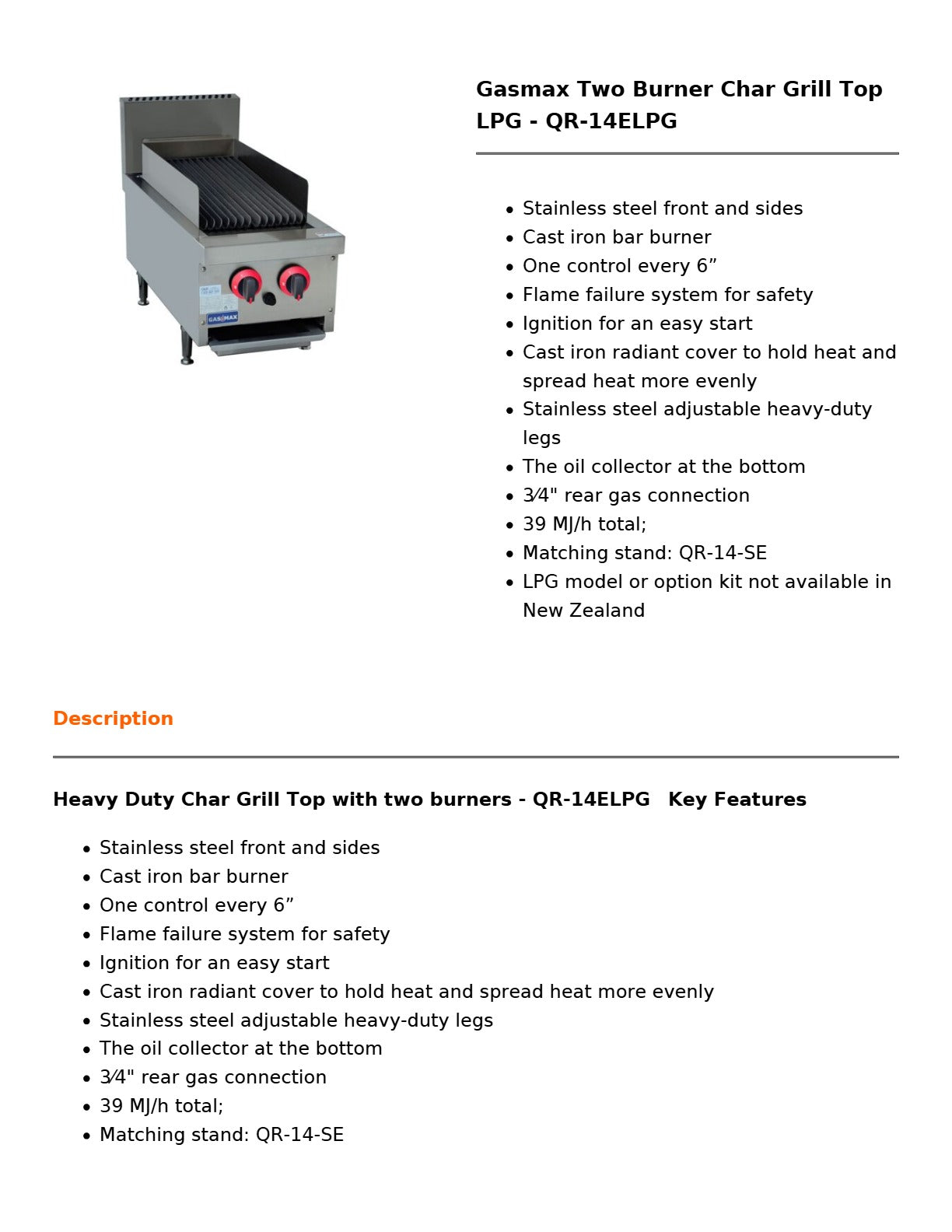 Gasmax QR-14ELPG - Char Grill