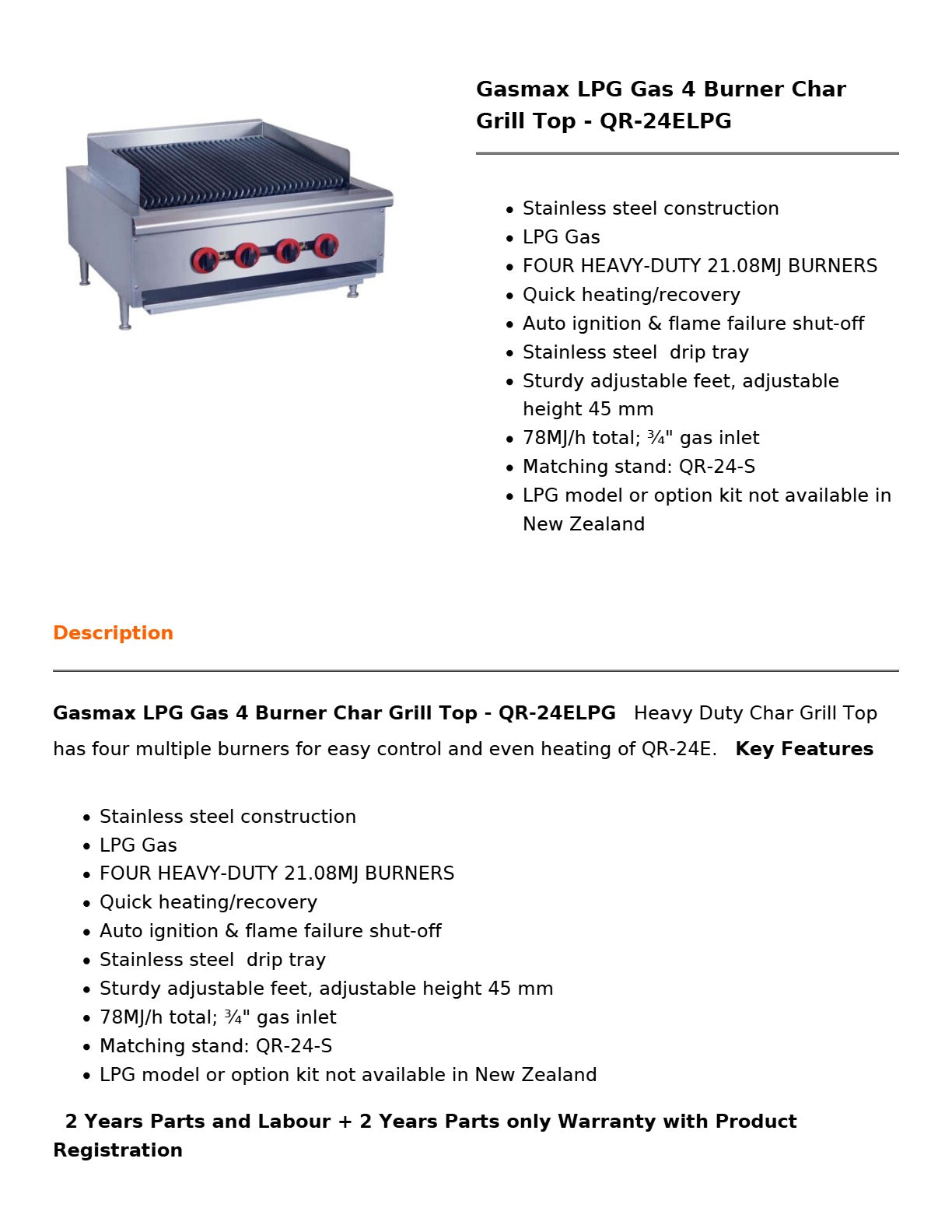 Gasmax QR-24ELPG - Char Grill