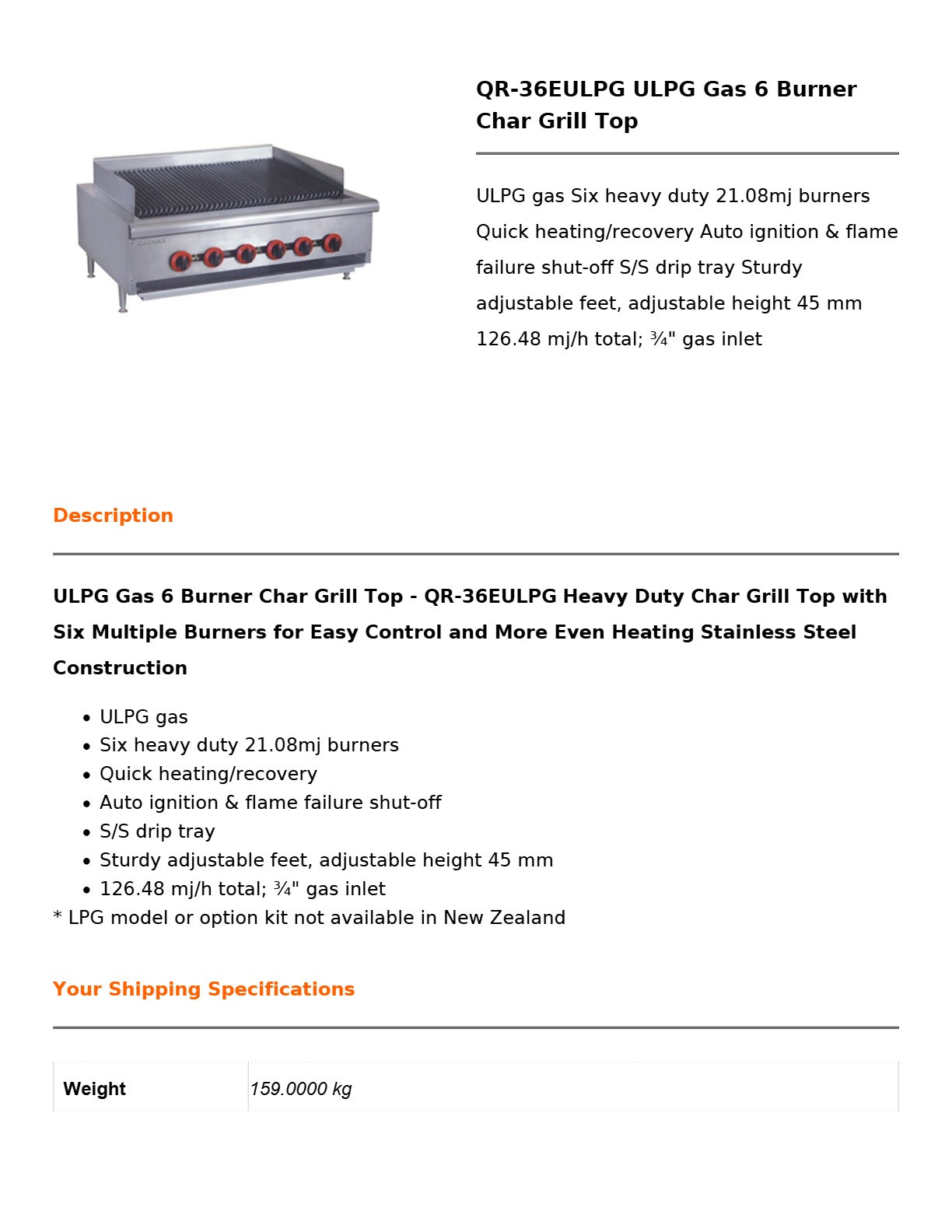 Gasmax QR-36EULPG - Char Grill