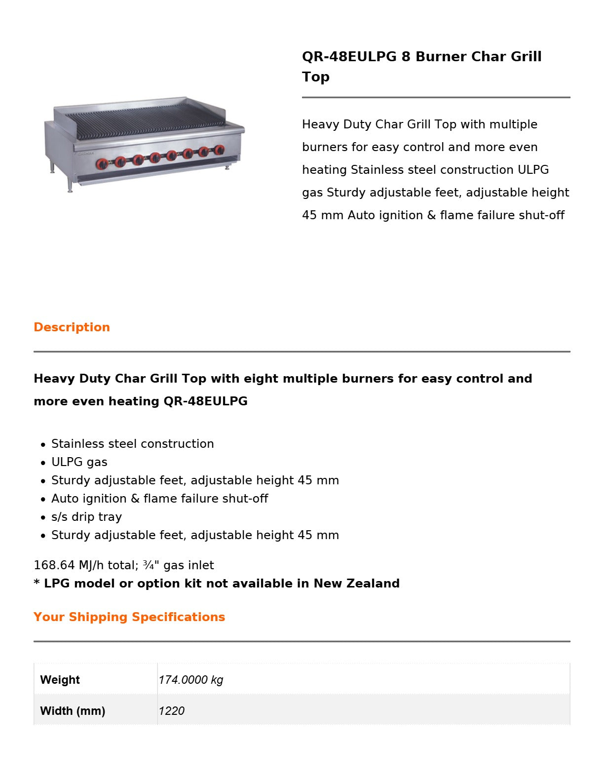 Gasmax QR-48EULPG - Char Grill