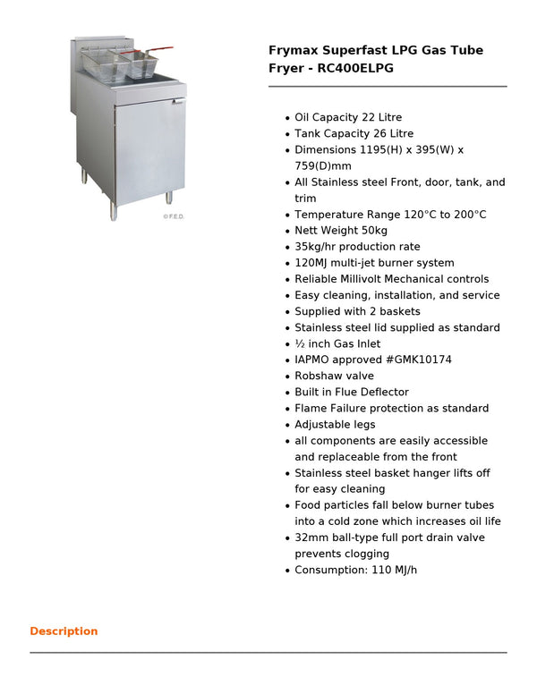 Frymax RC400ELPG - Fryer