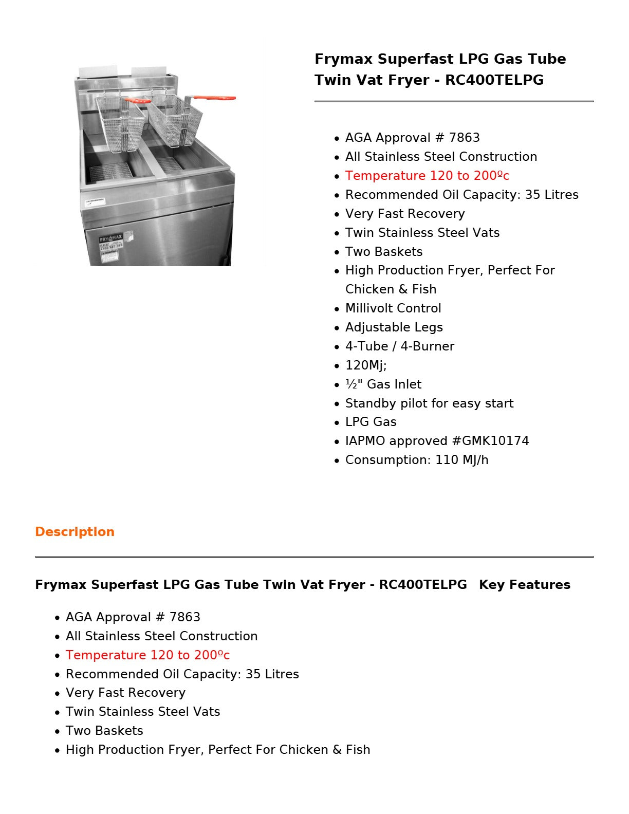 Frymax RC400TELPG - Twin Vat Fryer