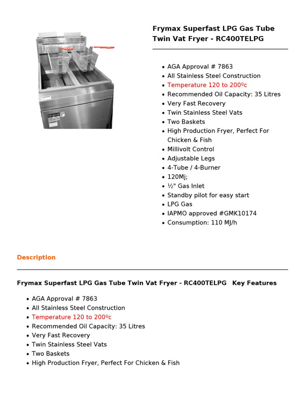 Frymax RC400TELPG - Twin Vat Fryer
