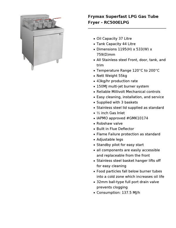 Frymax RC500ELPG - Fryer