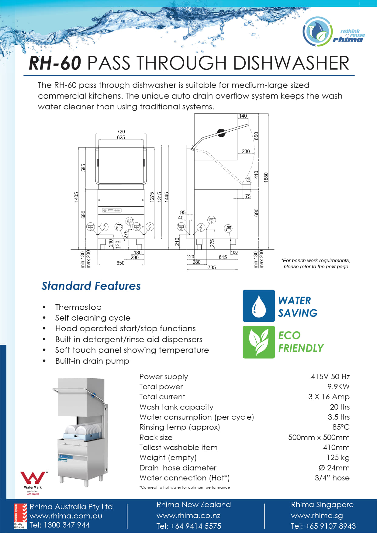 Rhima RH-60 - Pass Through Dishwasher