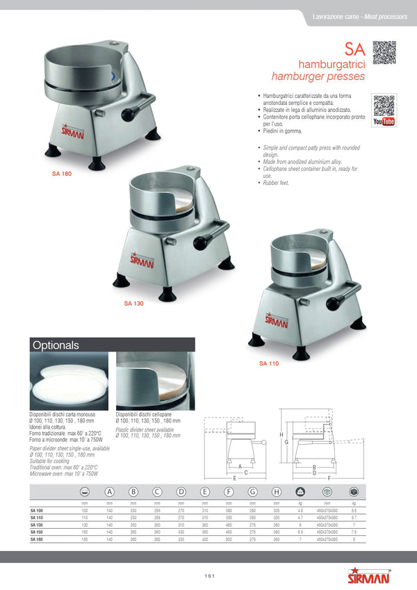Sirman S40004150 SA150 - Manual Hamburger Press