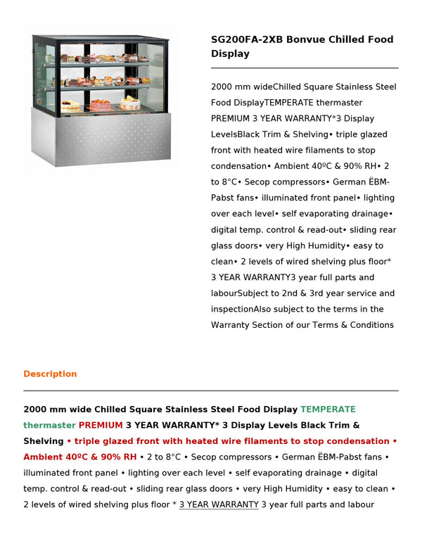 Bonvue SG200FA-2XB - Cold Food Display