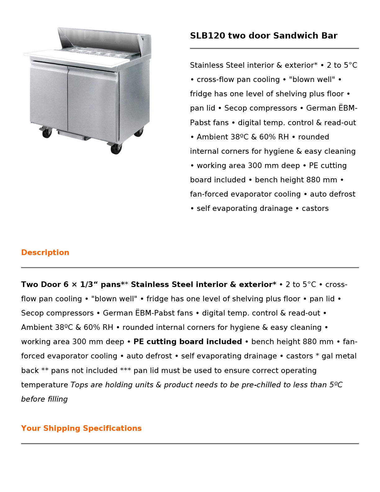 Thermaster SLB120 - Sandwich Bar