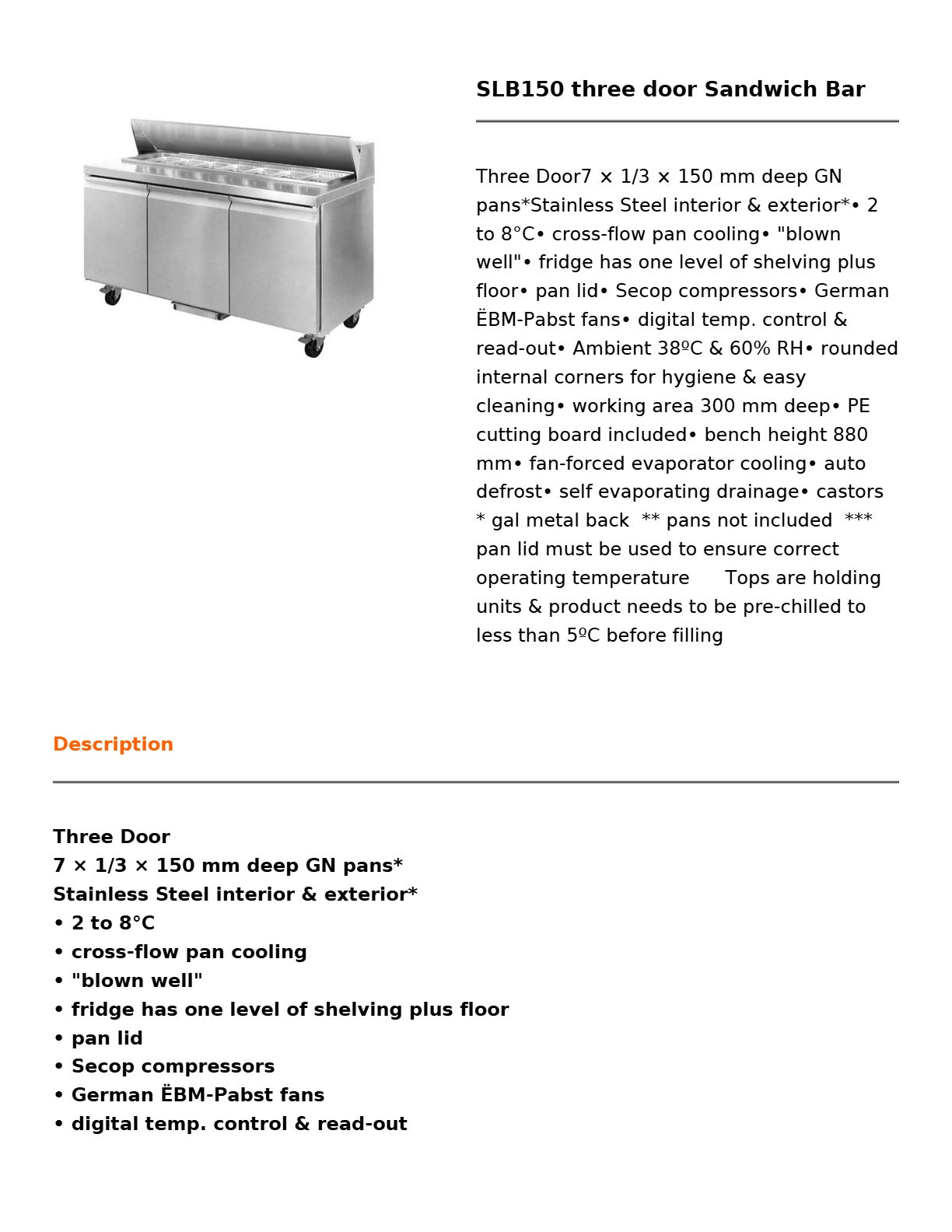Thermaster SLB150 - Sandwich Bar