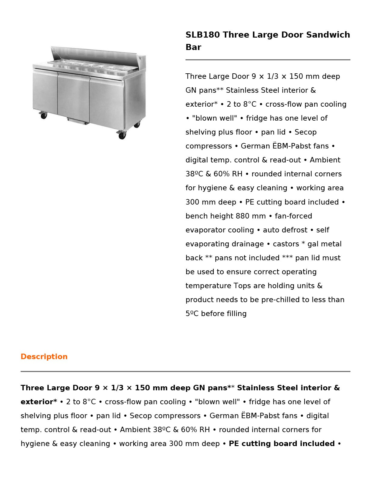 Thermaster SLB180 - Sandwich Bar