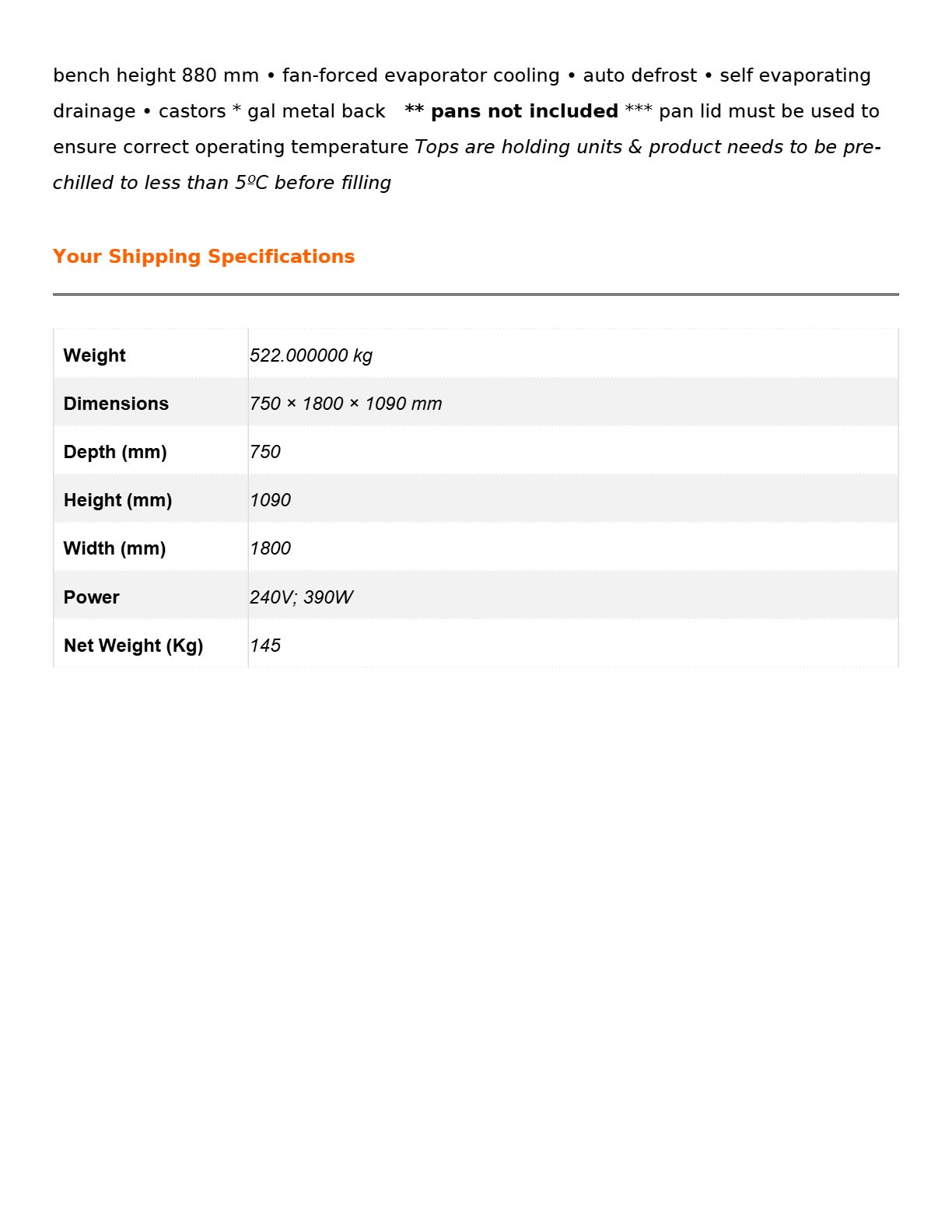 Thermaster SLB180 - Sandwich Bar