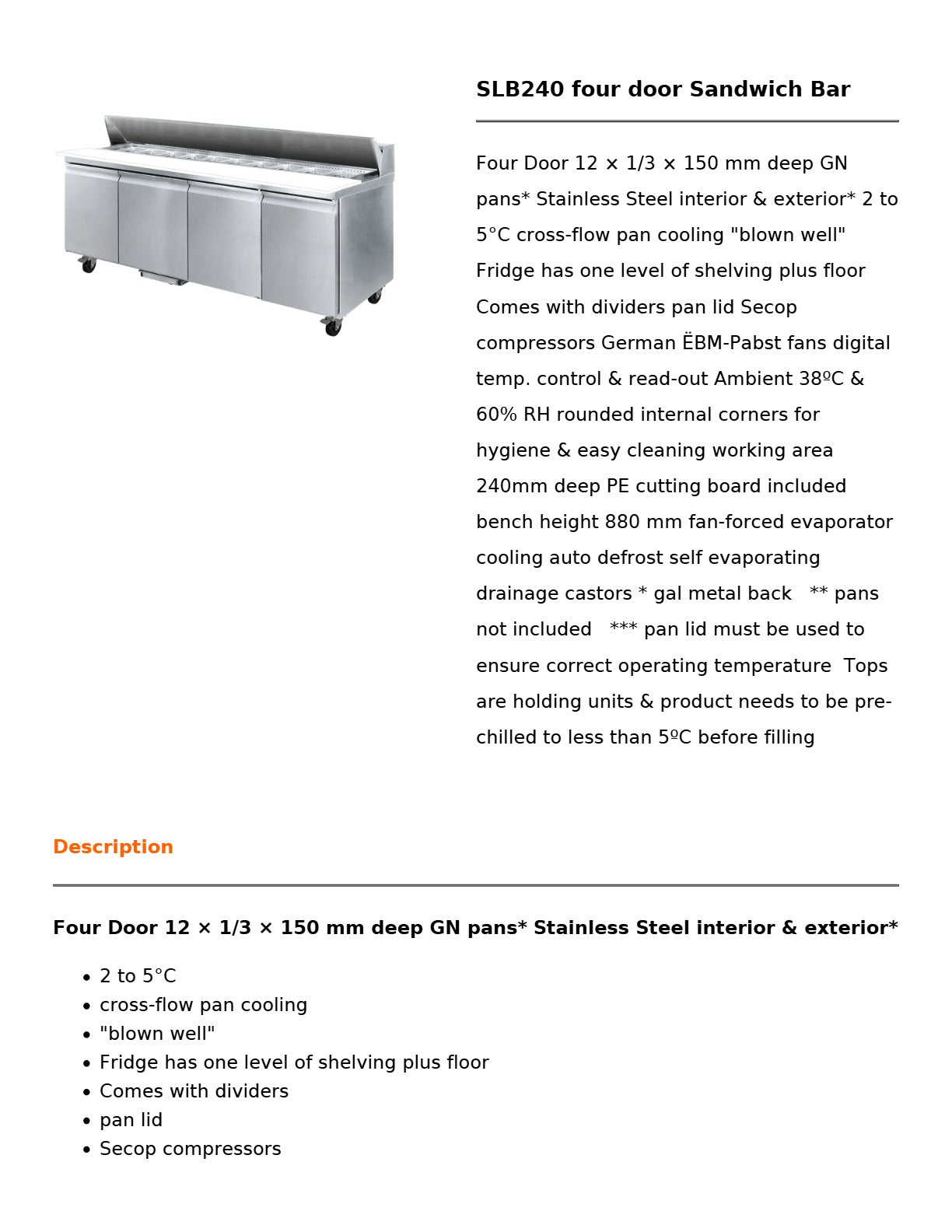 Thermaster SLB240 - Sandwich Bar
