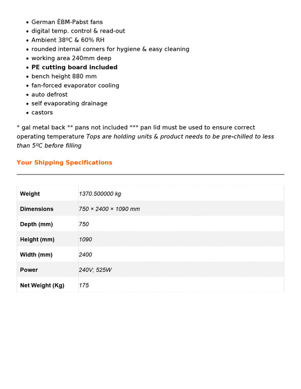 Thermaster SLB240 - Sandwich Bar